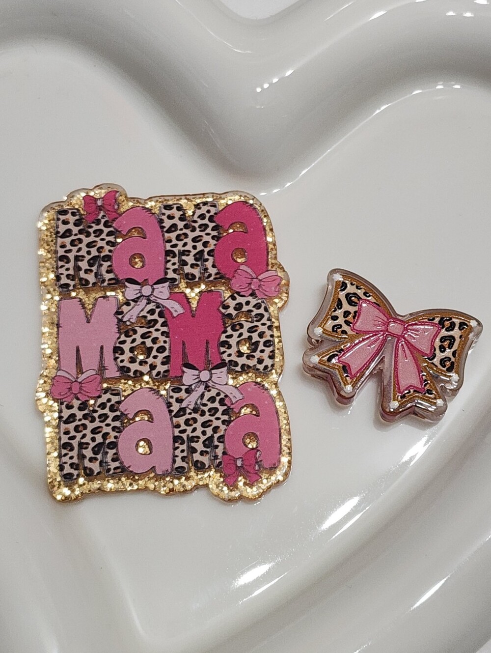 Mama Flatback Focal Bead Animal Print Bow‎ Badge Keychain Beaded Pen Crafts Mom